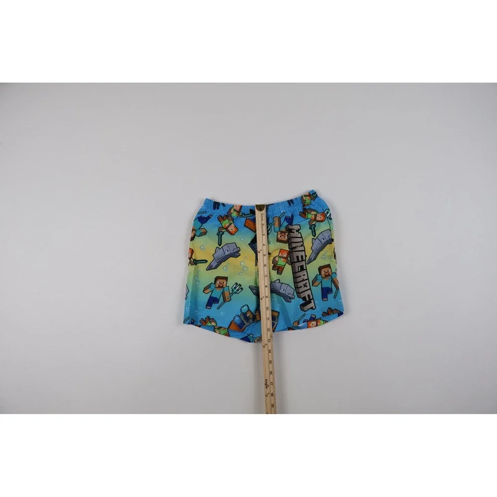 Minecraft Swimsuit Rash Guard Trunks Set Blue Character Print Size 7/8 NWT